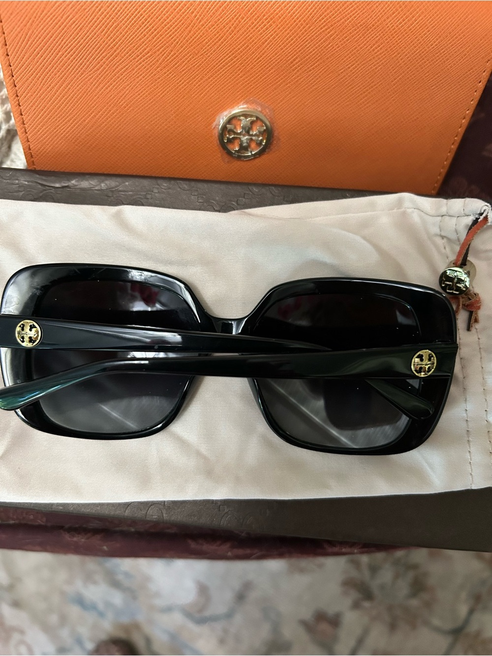 Tory Burch Black Square Sunglasses with Gold Logo Accents